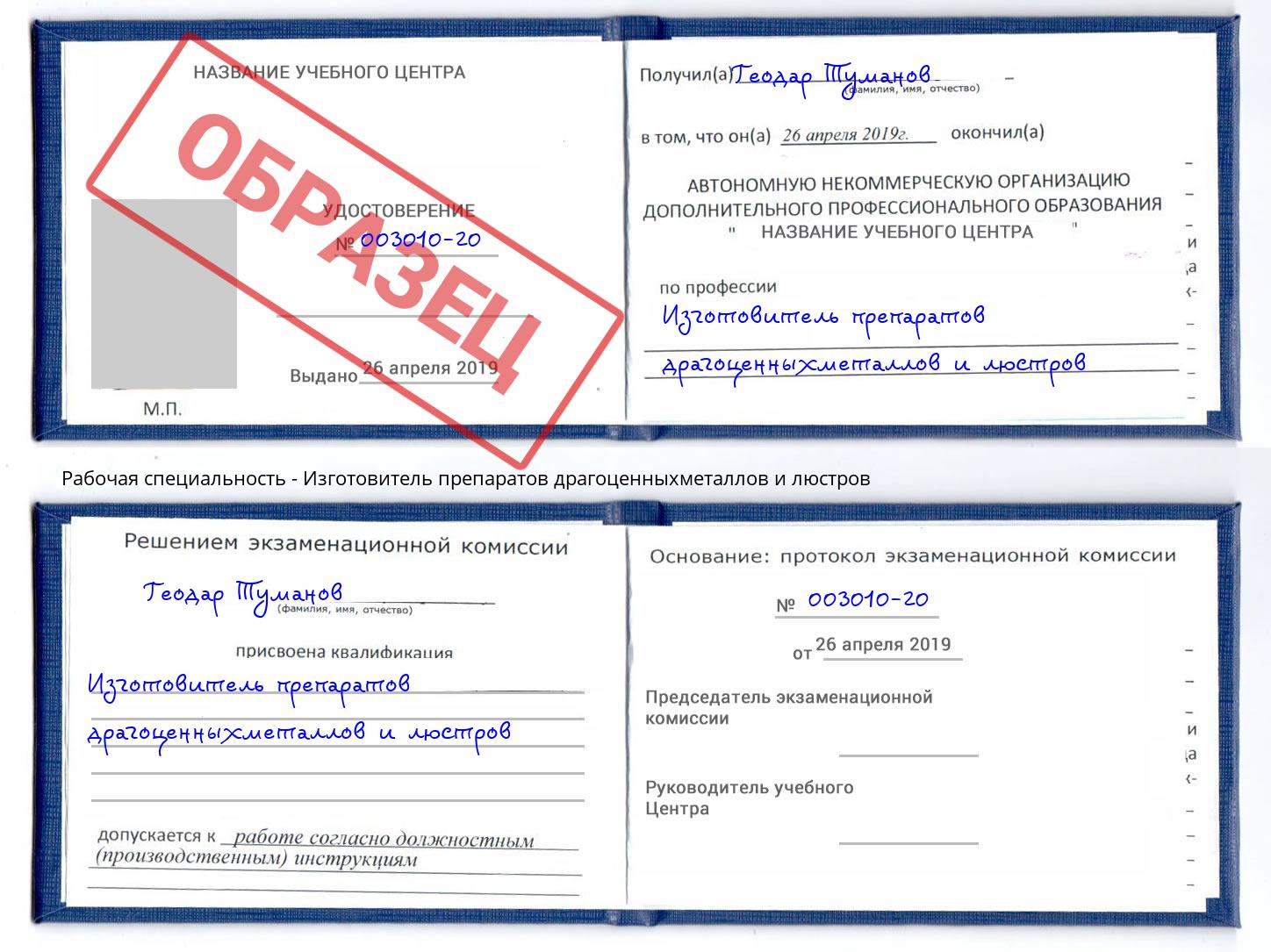 Изготовитель препаратов драгоценныхметаллов и люстров Феодосия