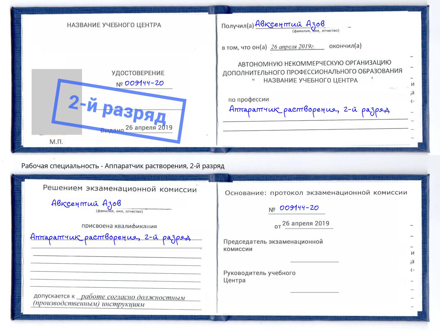 корочка 2-й разряд Аппаратчик растворения Феодосия