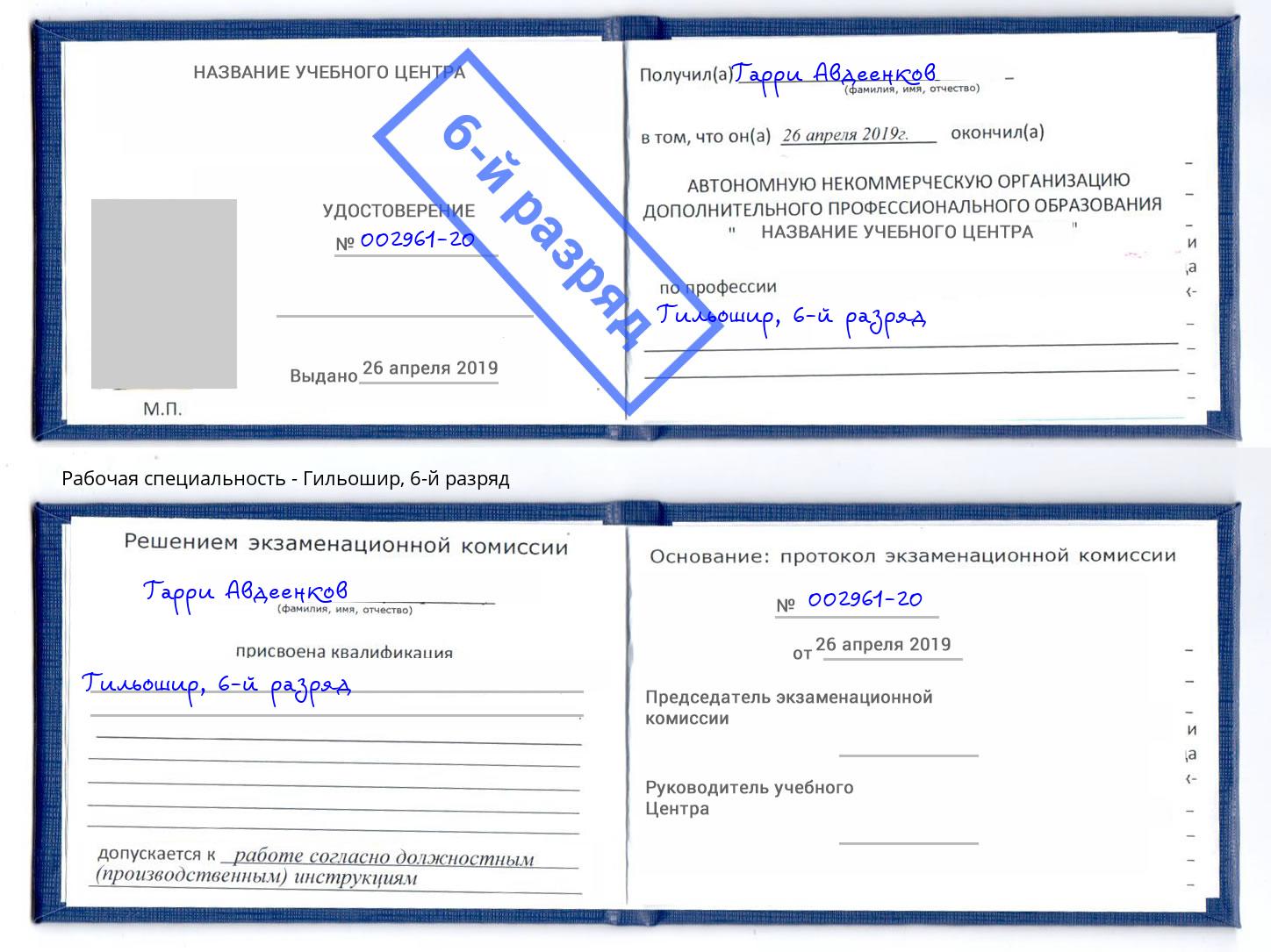 корочка 6-й разряд Гильошир Феодосия