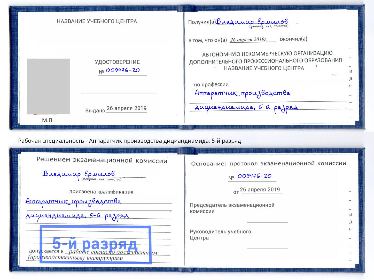 корочка 5-й разряд Аппаратчик производства дициандиамида Феодосия