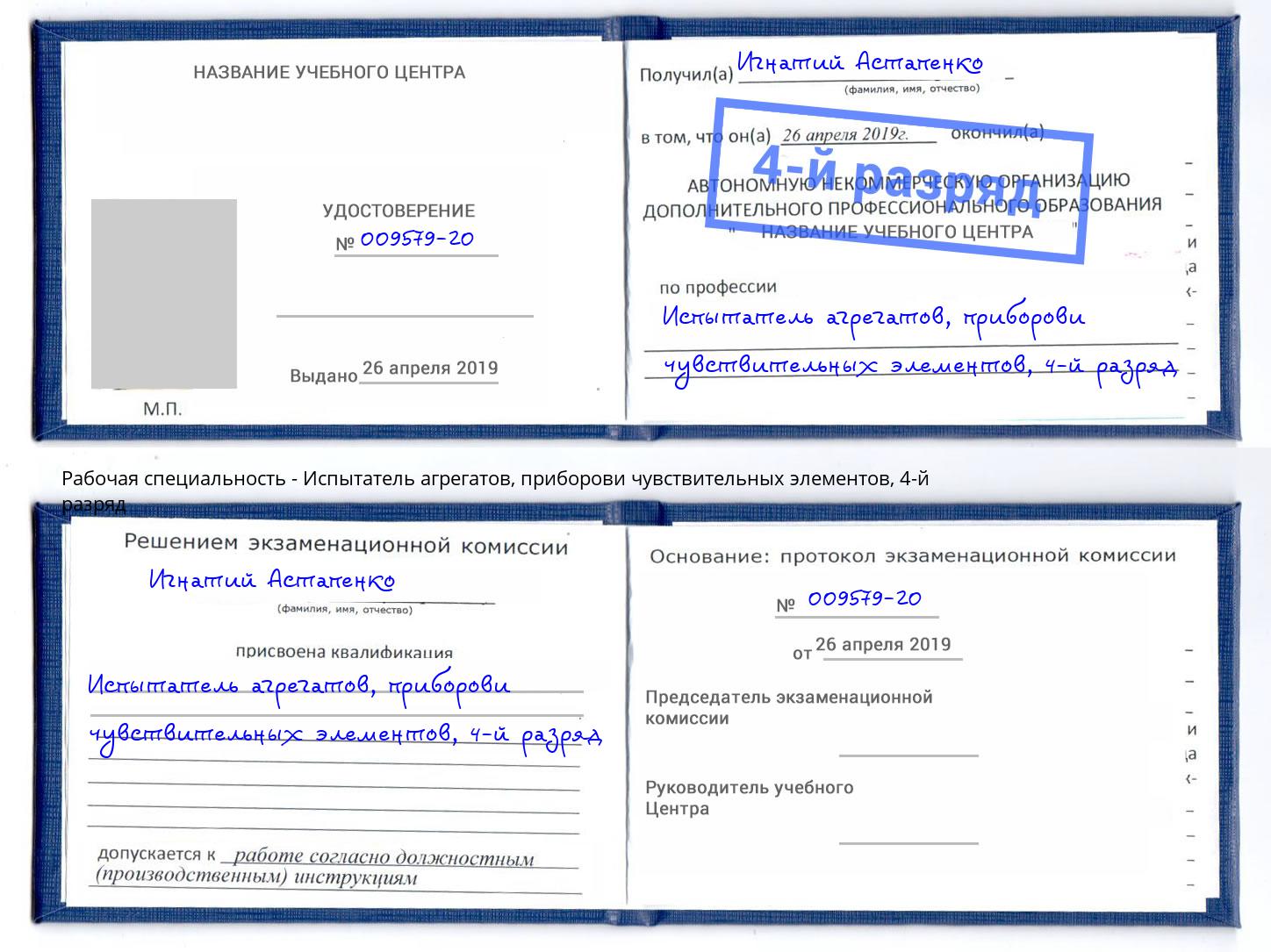 корочка 4-й разряд Испытатель агрегатов, приборови чувствительных элементов Феодосия
