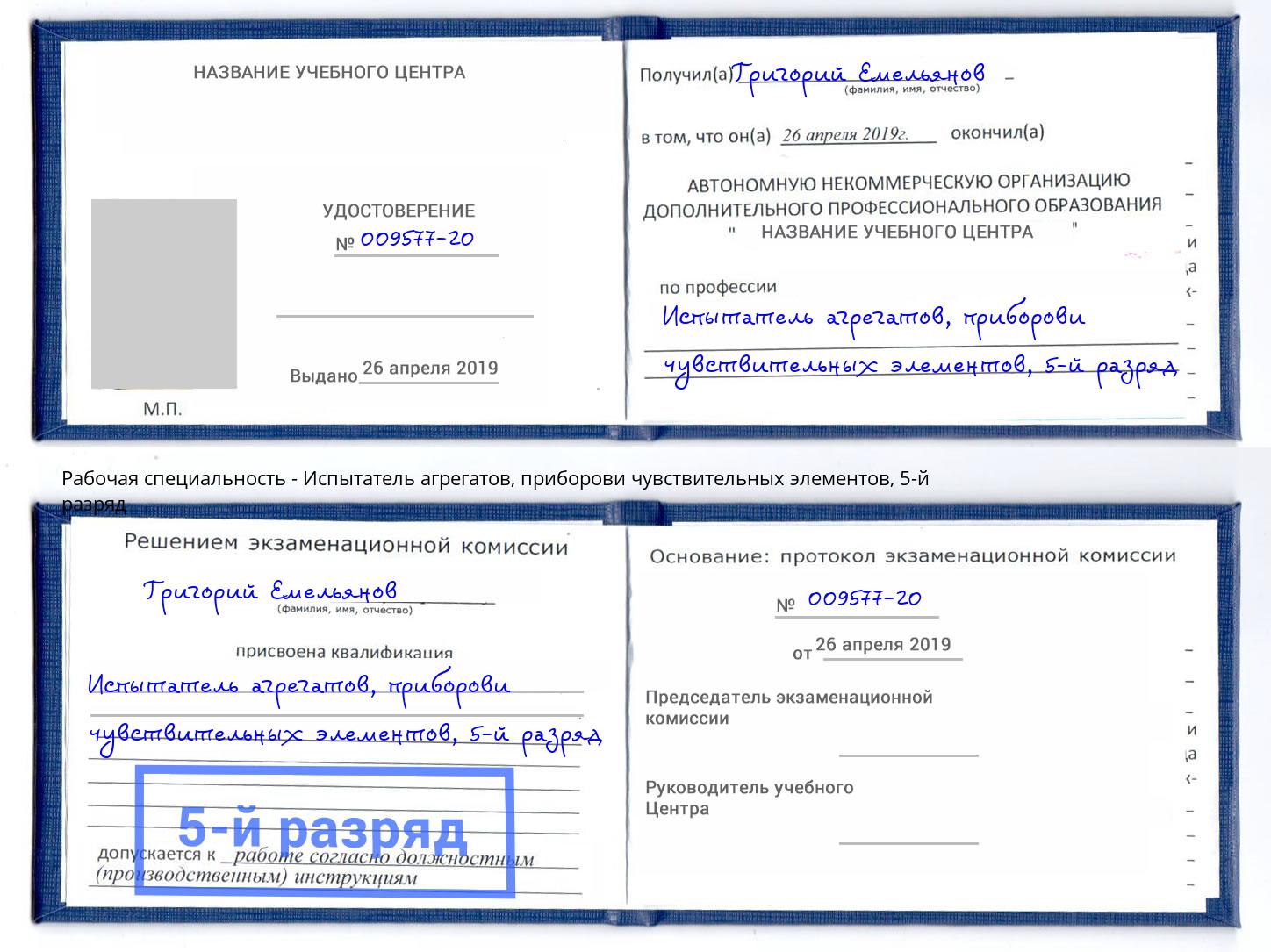 корочка 5-й разряд Испытатель агрегатов, приборови чувствительных элементов Феодосия