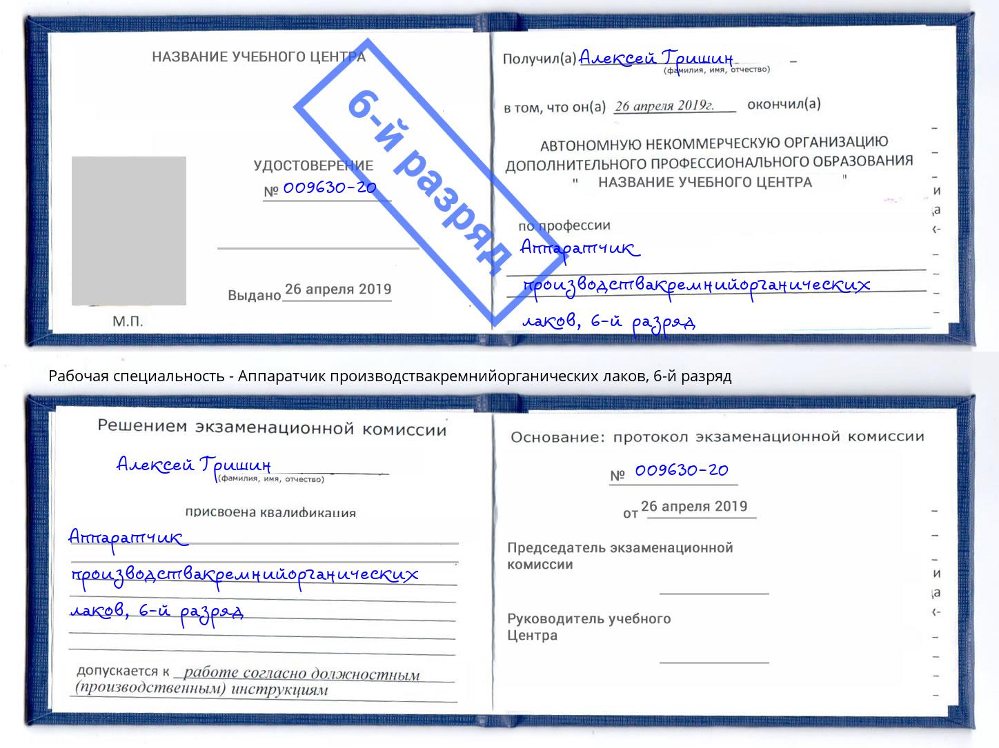 корочка 6-й разряд Аппаратчик производствакремнийорганических лаков Феодосия