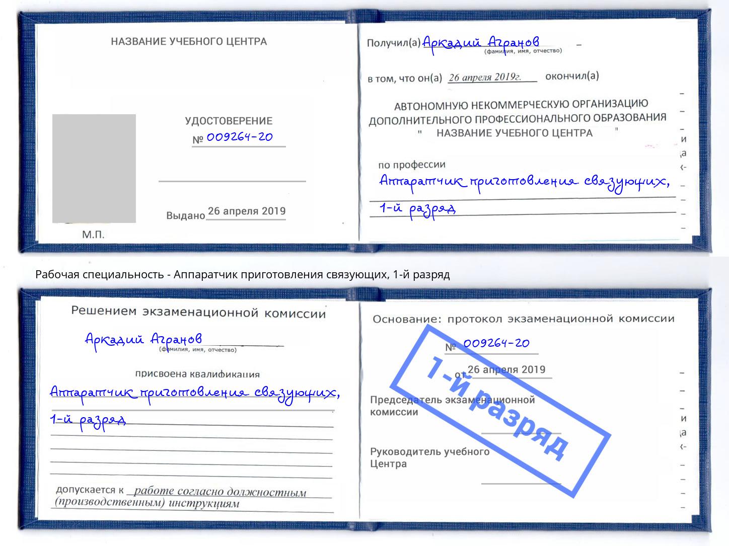 корочка 1-й разряд Аппаратчик приготовления связующих Феодосия