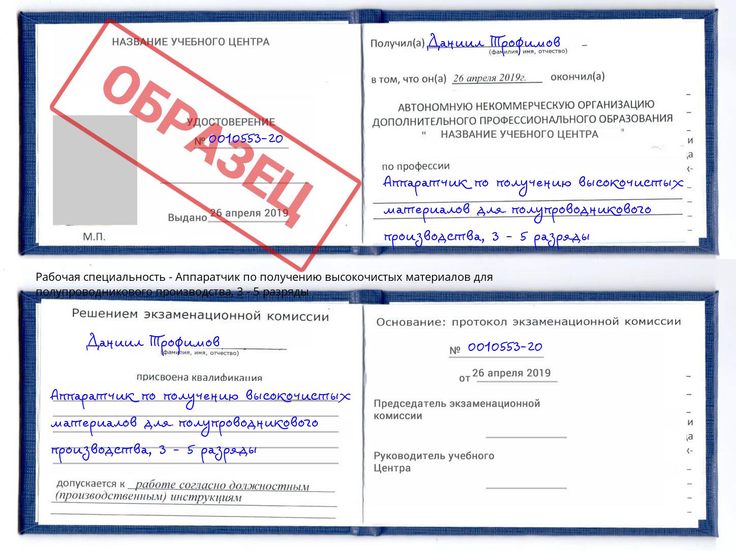корочка 3 - 5 разряды Аппаратчик по получению высокочистых материалов для полупроводникового производства Феодосия