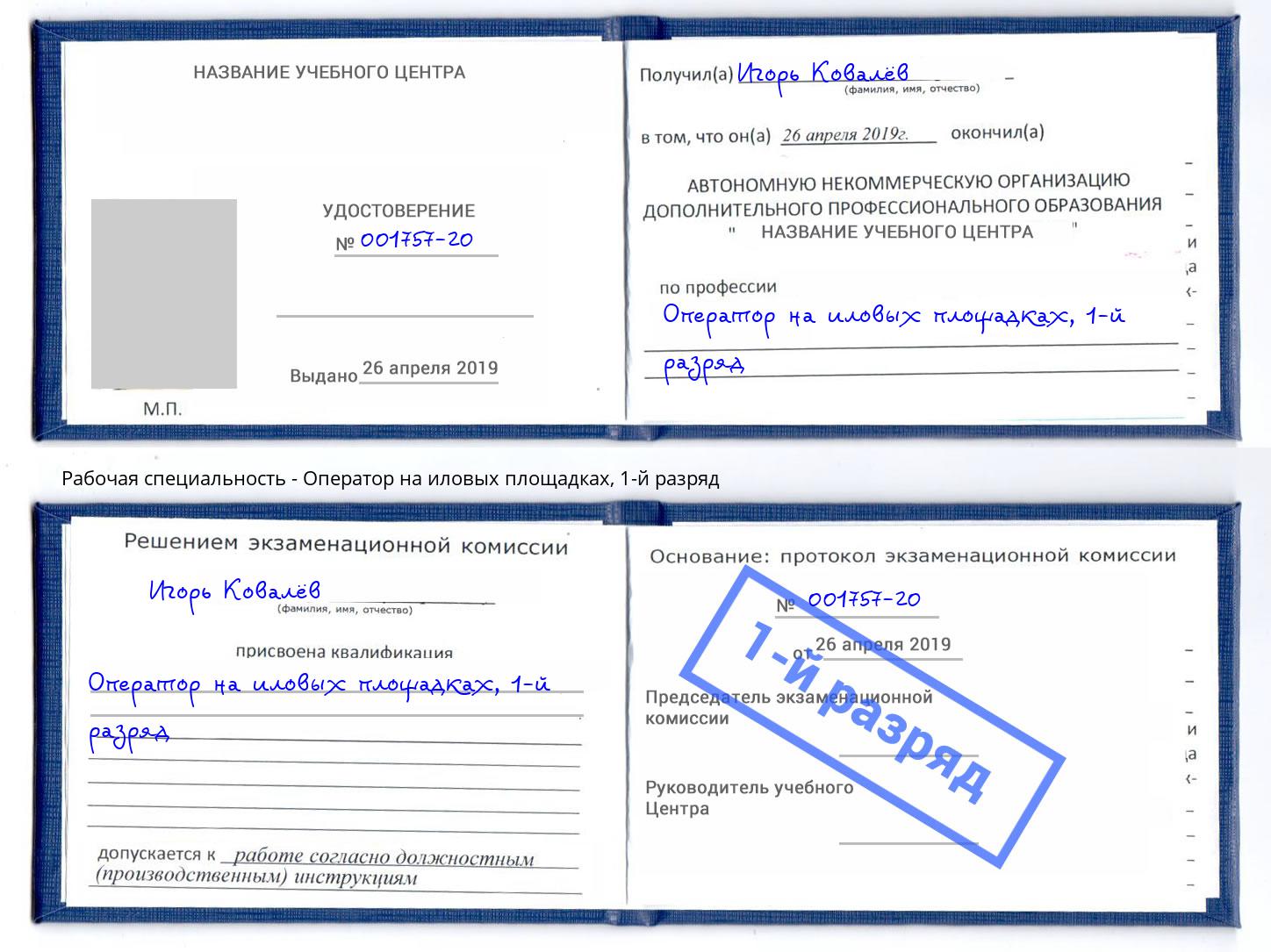 корочка 1-й разряд Оператор на иловых площадках Феодосия