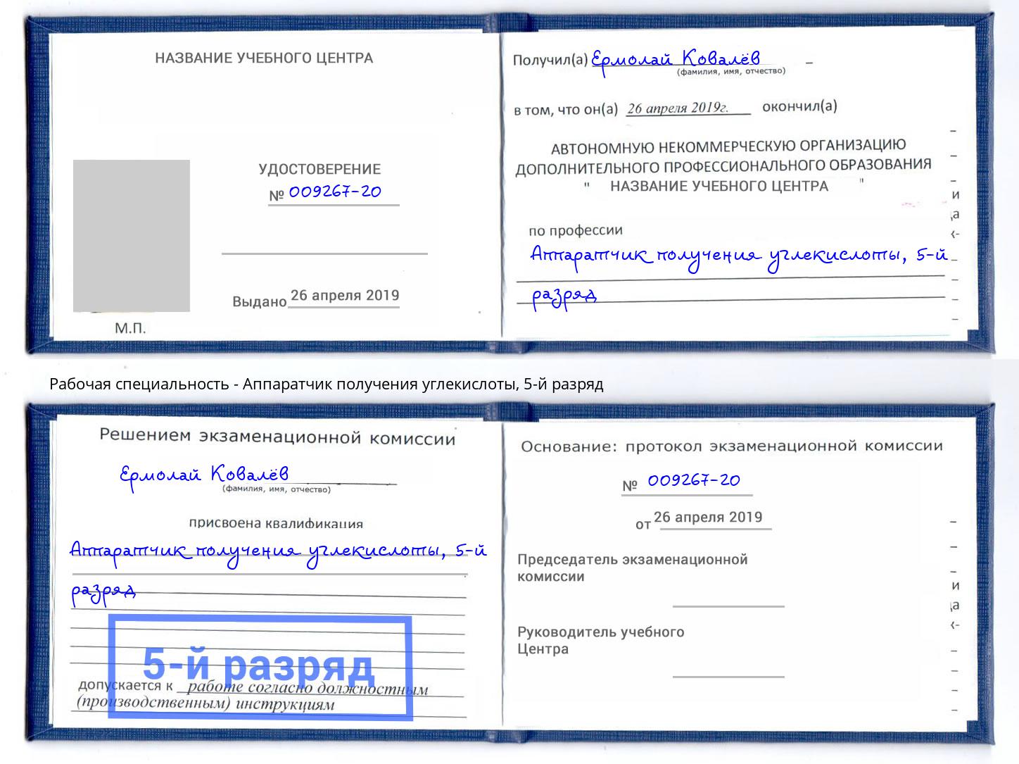 корочка 5-й разряд Аппаратчик получения углекислоты Феодосия