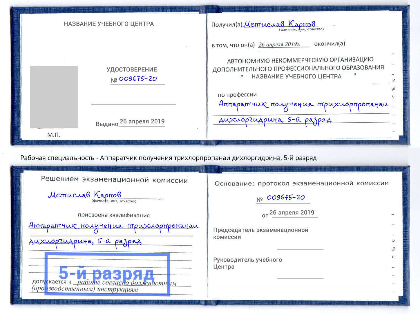 корочка 5-й разряд Аппаратчик получения трихлорпропанаи дихлоргидрина Феодосия
