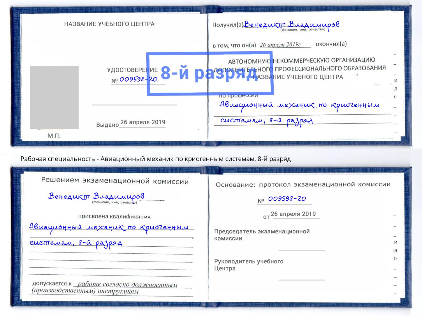 корочка 8-й разряд Авиационный механик по криогенным системам Феодосия