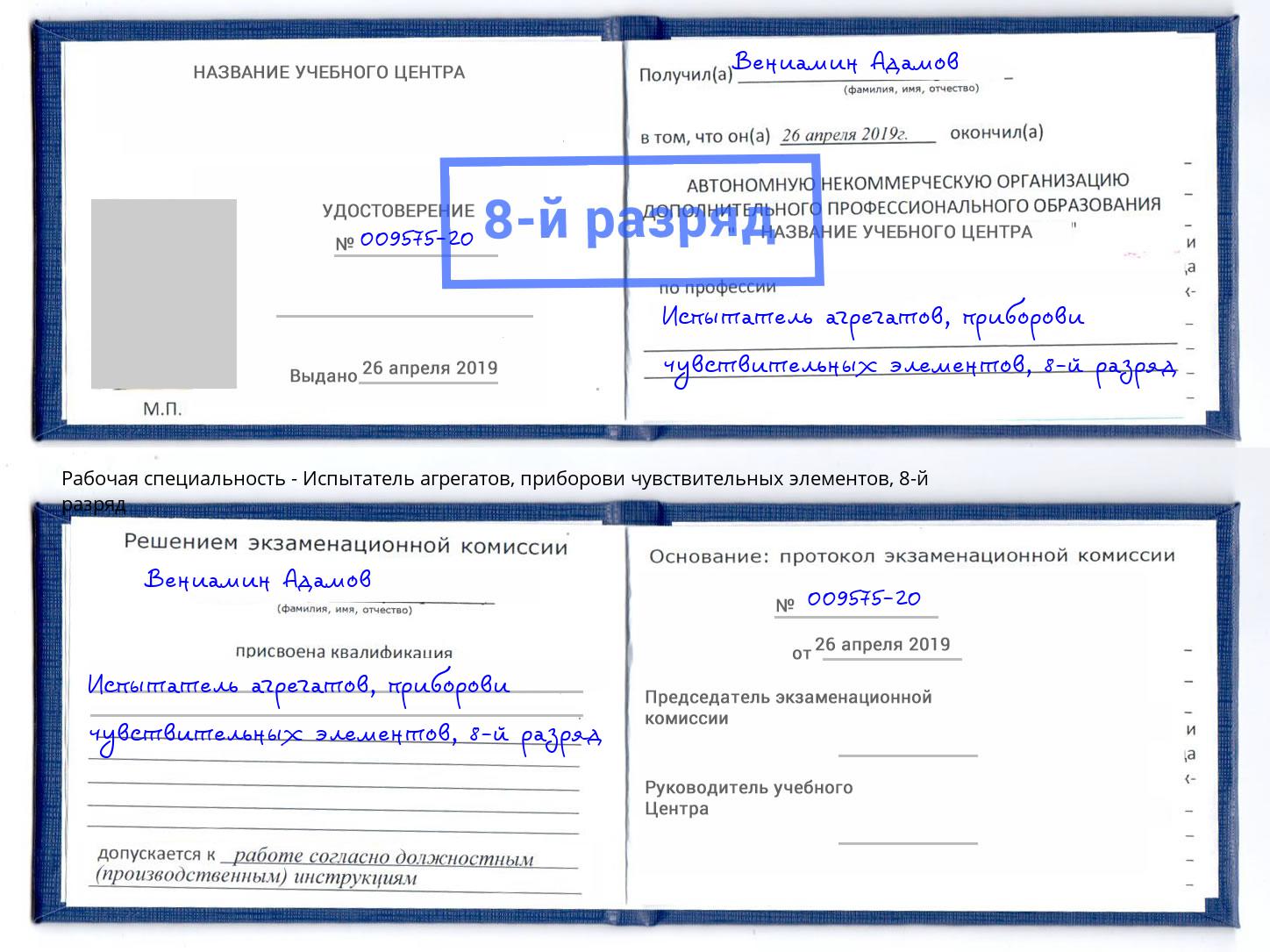 корочка 8-й разряд Испытатель агрегатов, приборови чувствительных элементов Феодосия