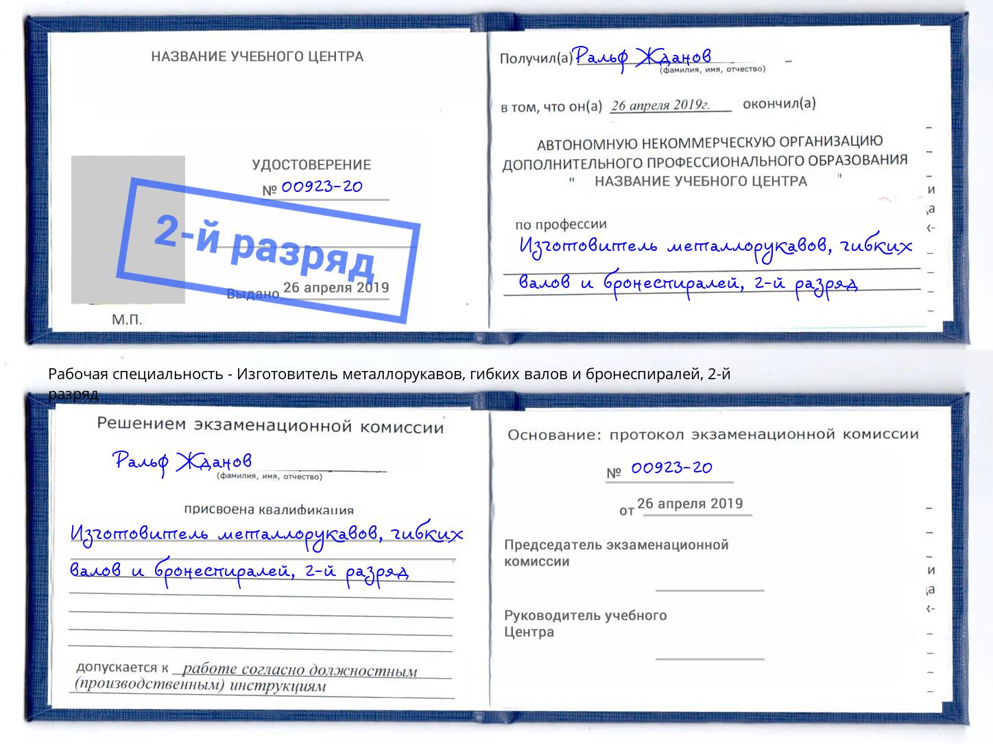 корочка 2-й разряд Изготовитель металлорукавов, гибких валов и бронеспиралей Феодосия